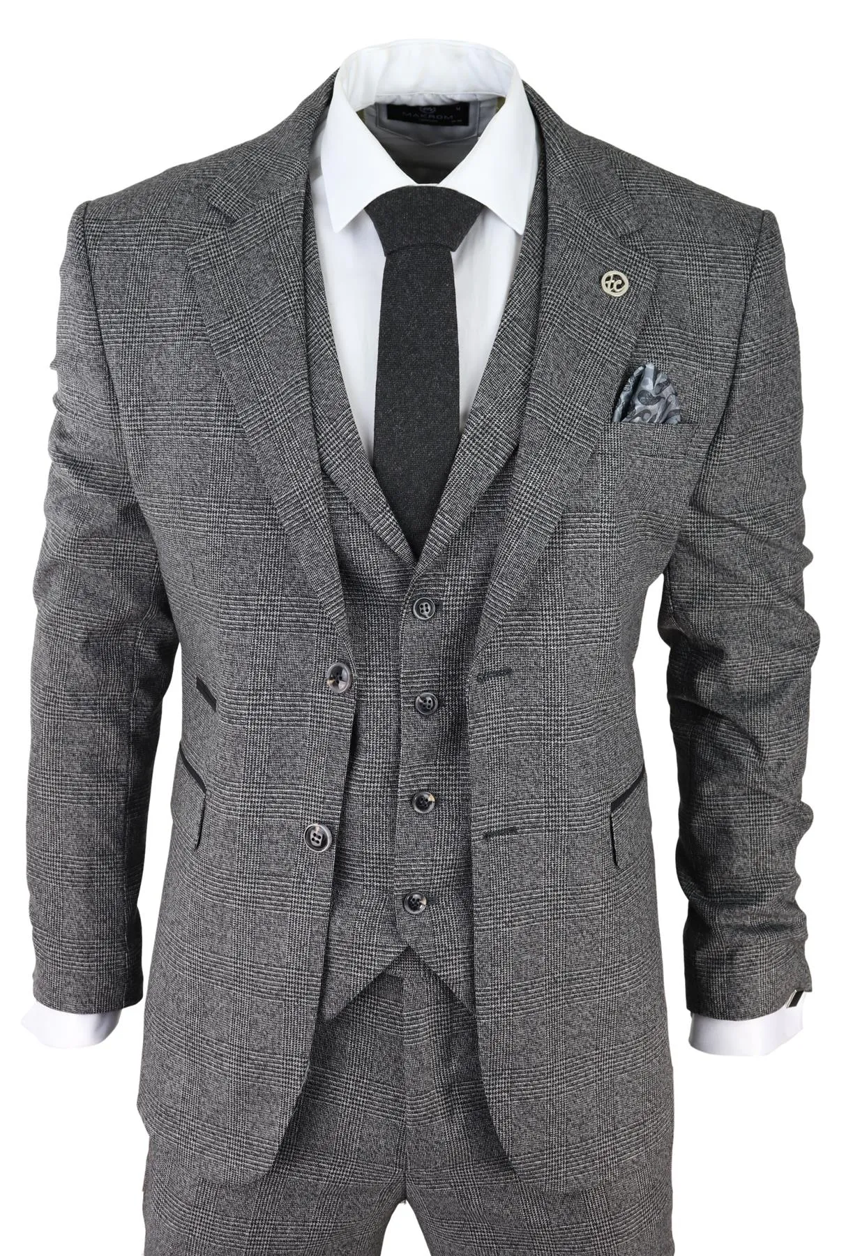 Costume Homme Gris 3 Pièces Prince de Galles à Carreaux Classique Tailleur pour Mariage