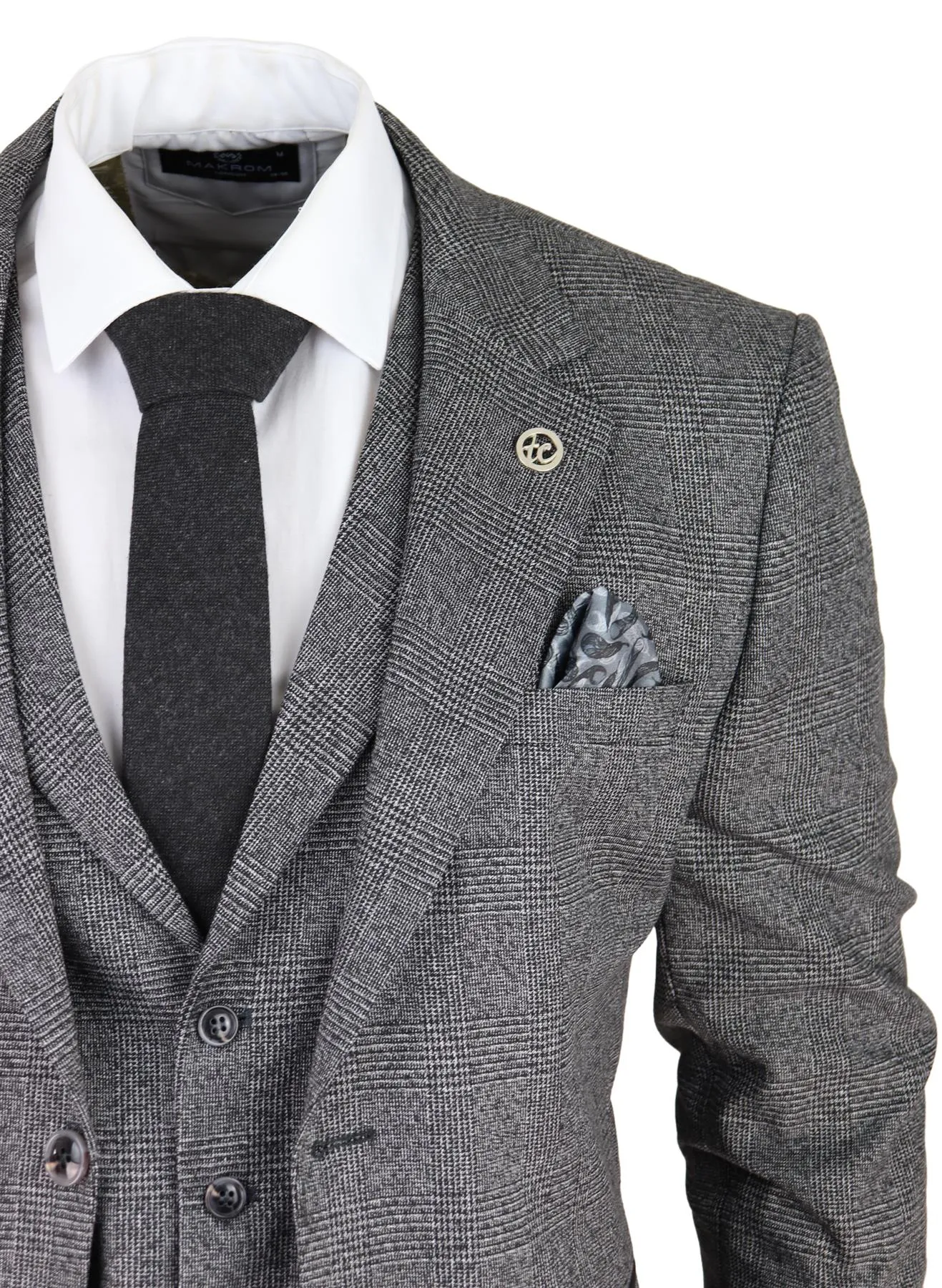 Costume Homme Gris 3 Pièces Prince de Galles à Carreaux Classique Tailleur pour Mariage
