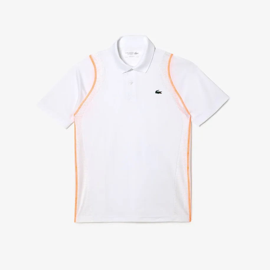 Polo Lacoste Homme Tennis en Polyester Recyclé Blanc / Orange