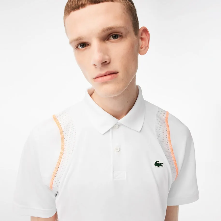 Polo Lacoste Homme Tennis en Polyester Recyclé Blanc / Orange