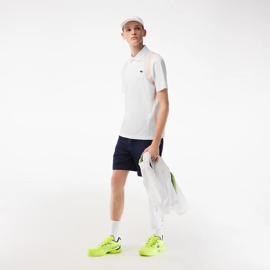 Polo Lacoste Homme Tennis en Polyester Recyclé Blanc / Orange