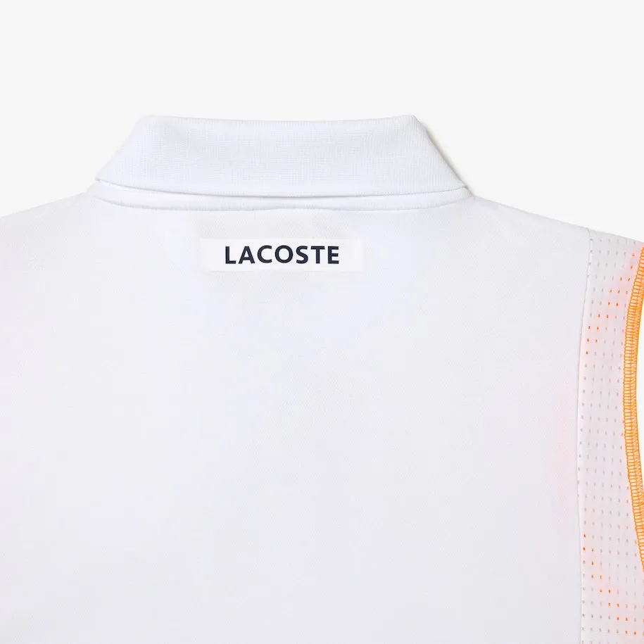 Polo Lacoste Homme Tennis en Polyester Recyclé Blanc / Orange