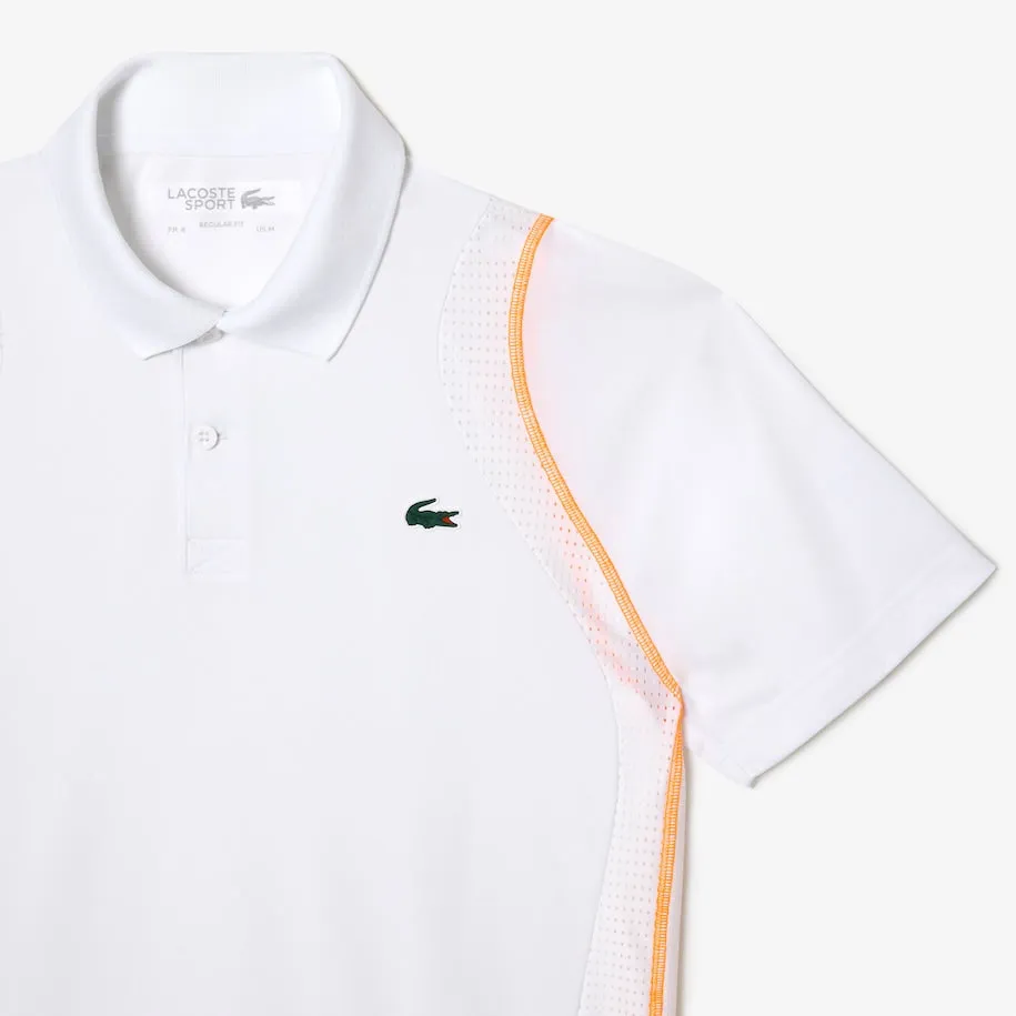 Polo Lacoste Homme Tennis en Polyester Recyclé Blanc / Orange