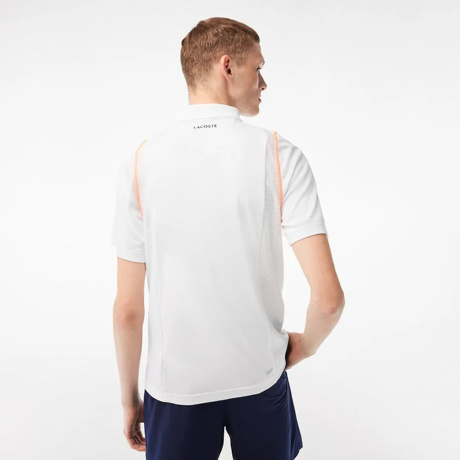 Polo Lacoste Homme Tennis en Polyester Recyclé Blanc / Orange