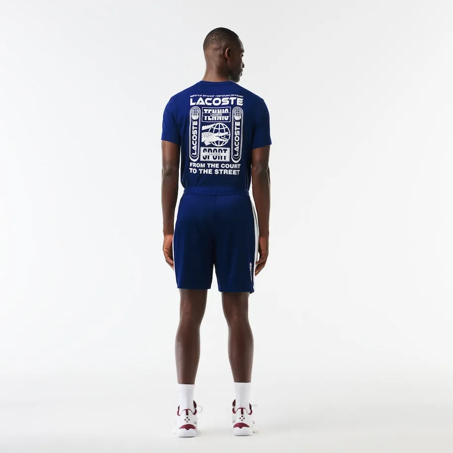 Short de tennis Lacoste pour homme x Daniil Medvedev coupe régulière  Bleu marine / Blanc