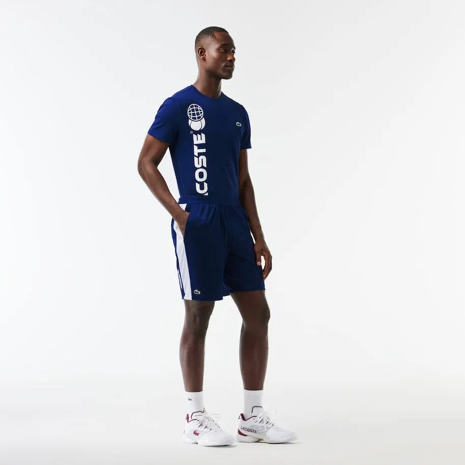 Short de tennis Lacoste pour homme x Daniil Medvedev coupe régulière  Bleu marine / Blanc