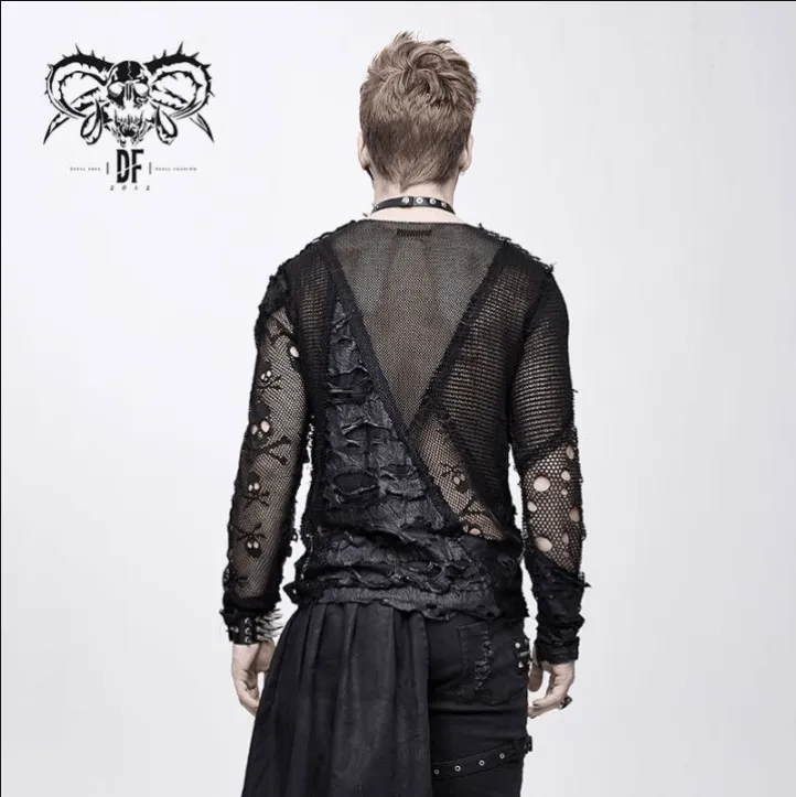 Hauts à manches longues déchirés punk crâne pour hommes