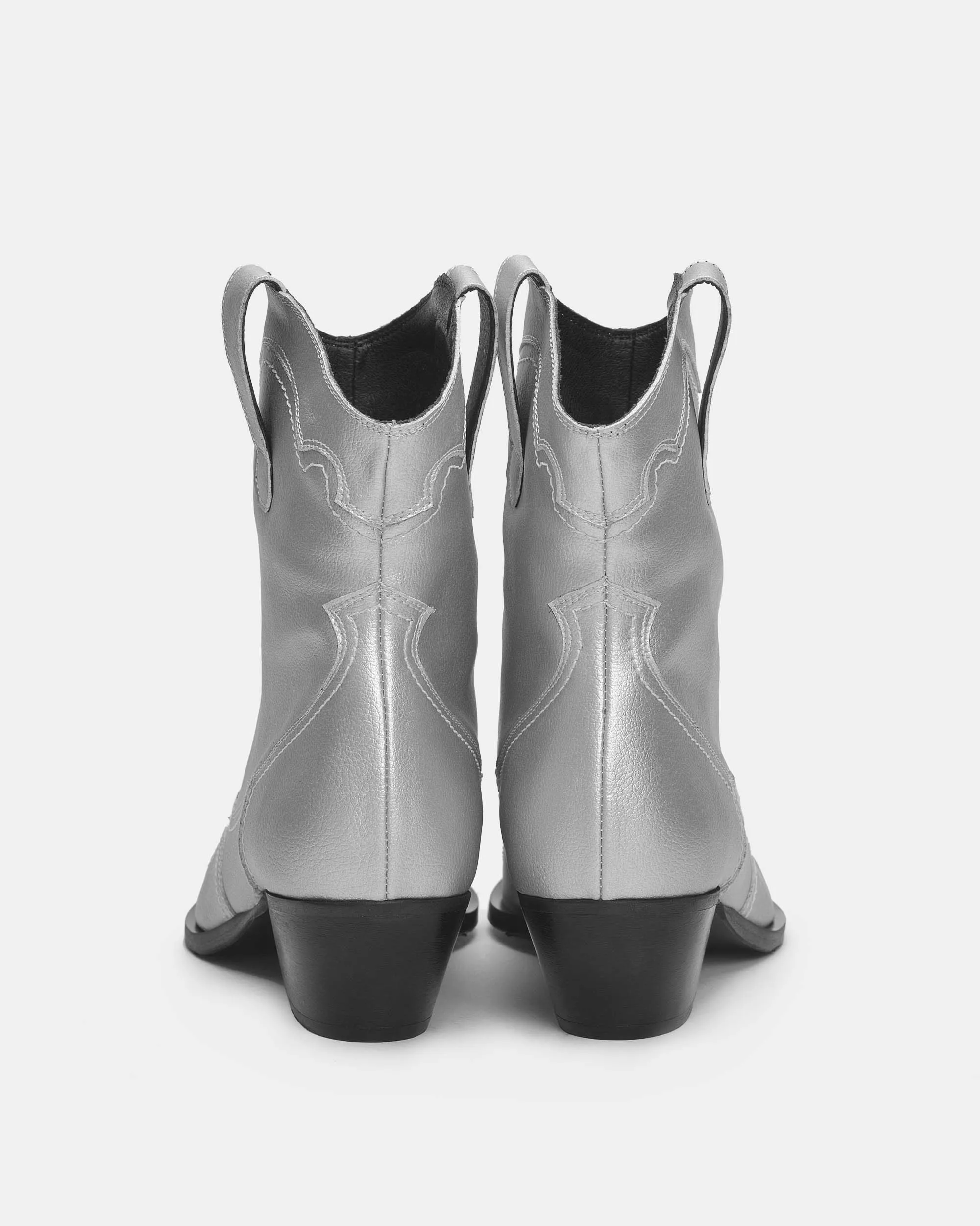 Bottes de cowboy véganes en cuir grape métallique avec surpiqûres | Argenté