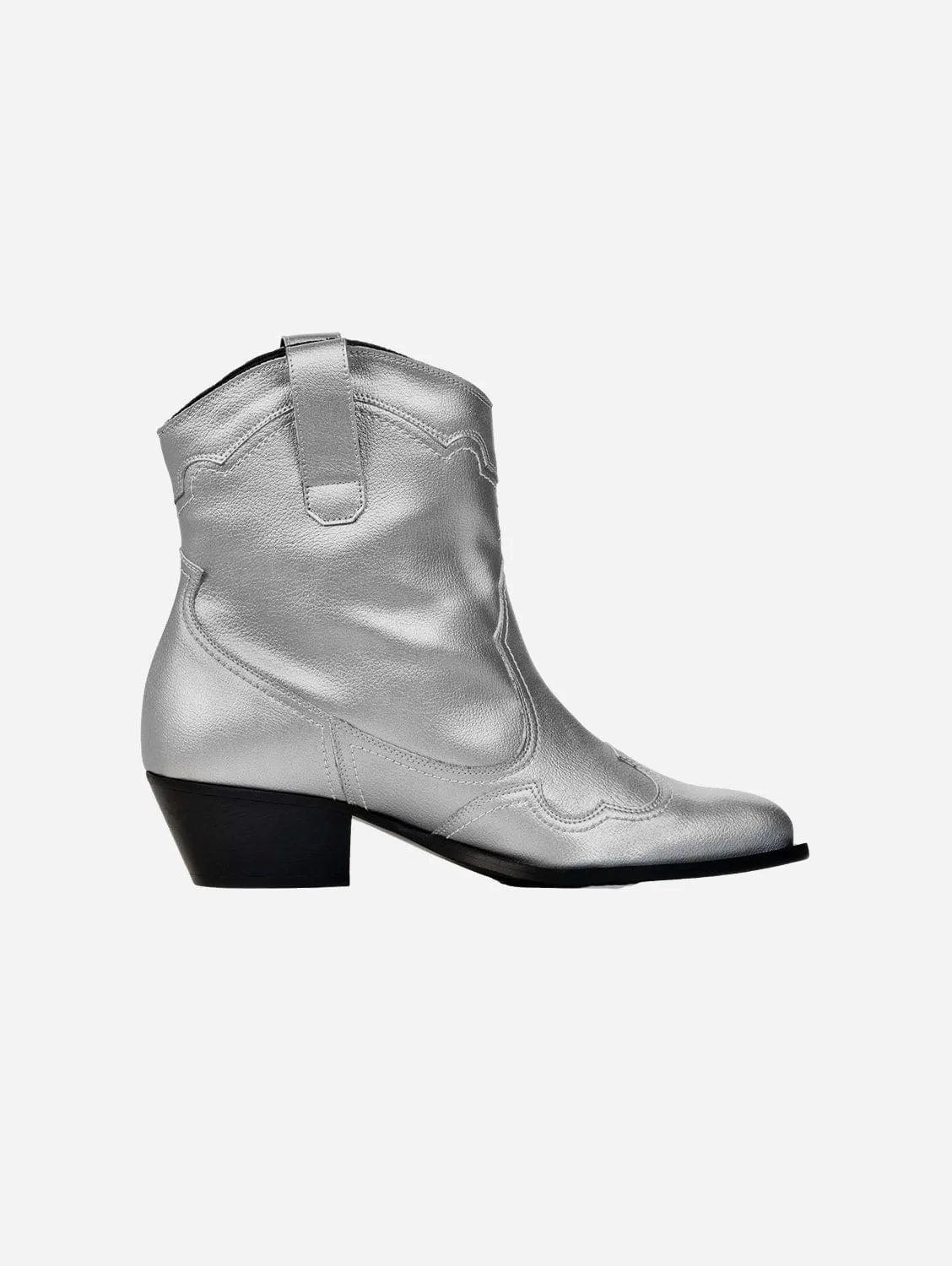 Bottes de cowboy véganes en cuir grape métallique avec surpiqûres | Argenté