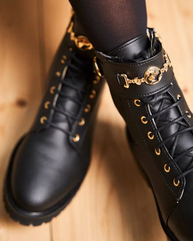 Bottes Newcastle en similicuir végan à lacets | Noir