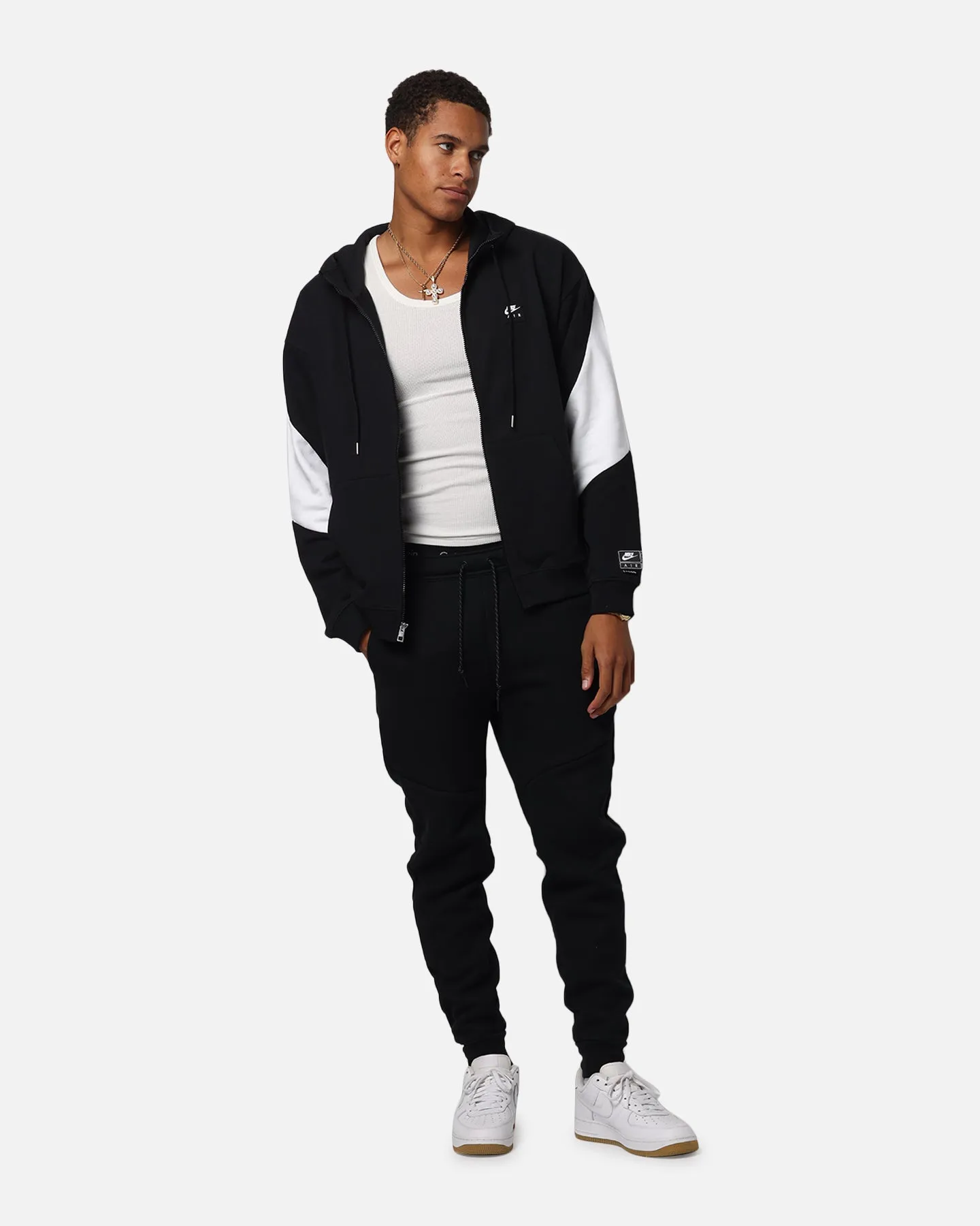 Nike Air Pull à capuche en polaire zip complet Noir/Blanc/Blanc