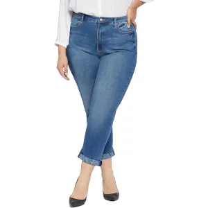 NYDJ Womens Plus Girlfriend Printed Cuff Medium Wash Skinny Jeans