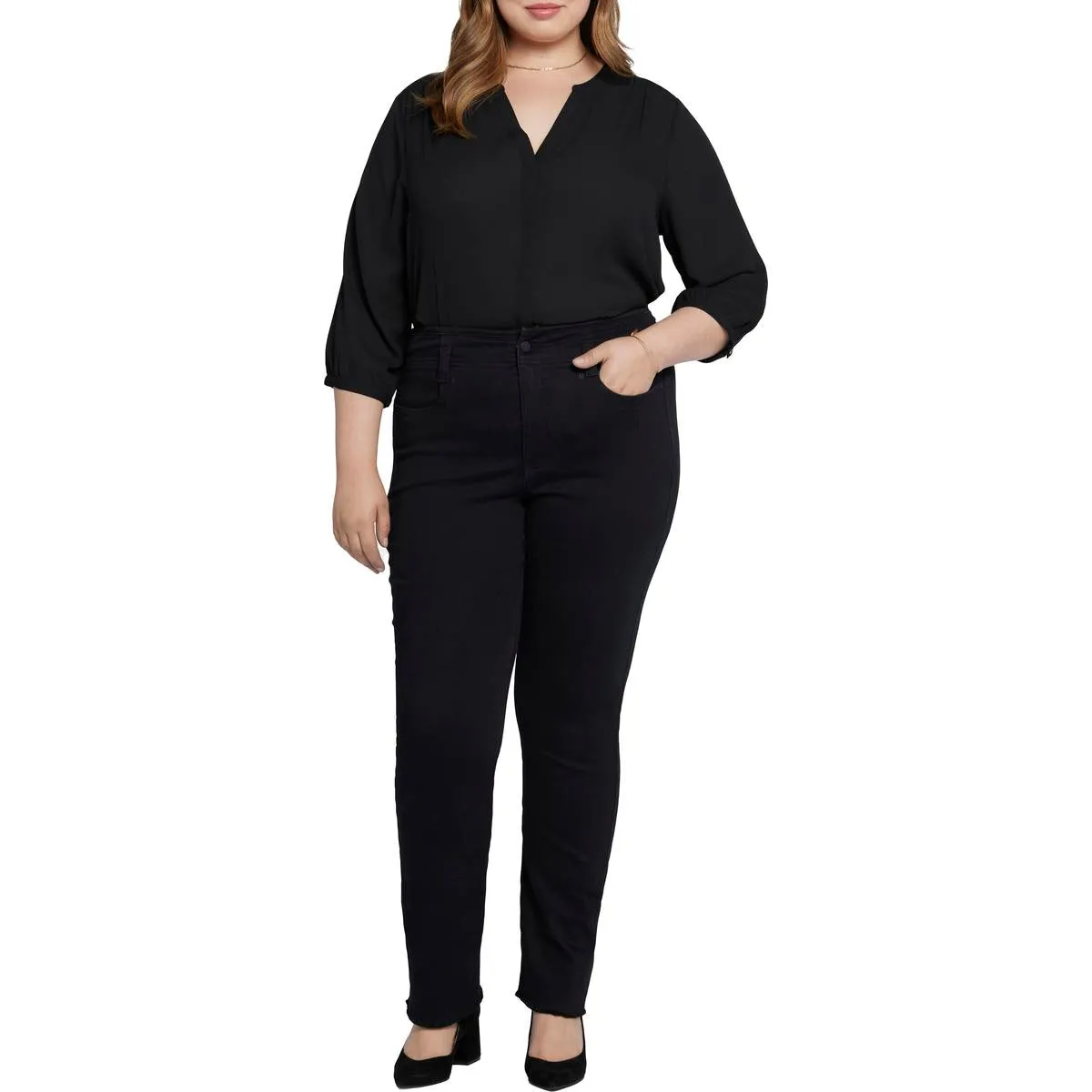 NYDJ Femmes Plus Marilyn Jeans Droit à Ourlet Effiloché