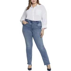 NYDJ Womens Plus Marilyn Frayed Hem Denim Straight Leg Jeans