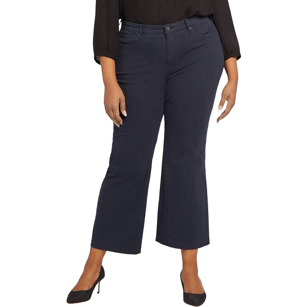 NYDJ Femmes Plus Jeans Flare à Ourlet Brut à Rayures