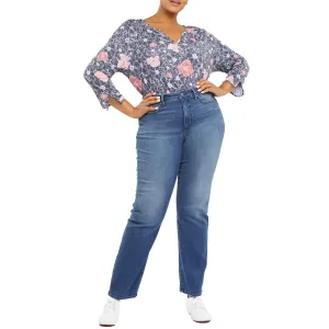 NYDJ Womens Plus Relaxed Light Wash Straight Leg Jeans