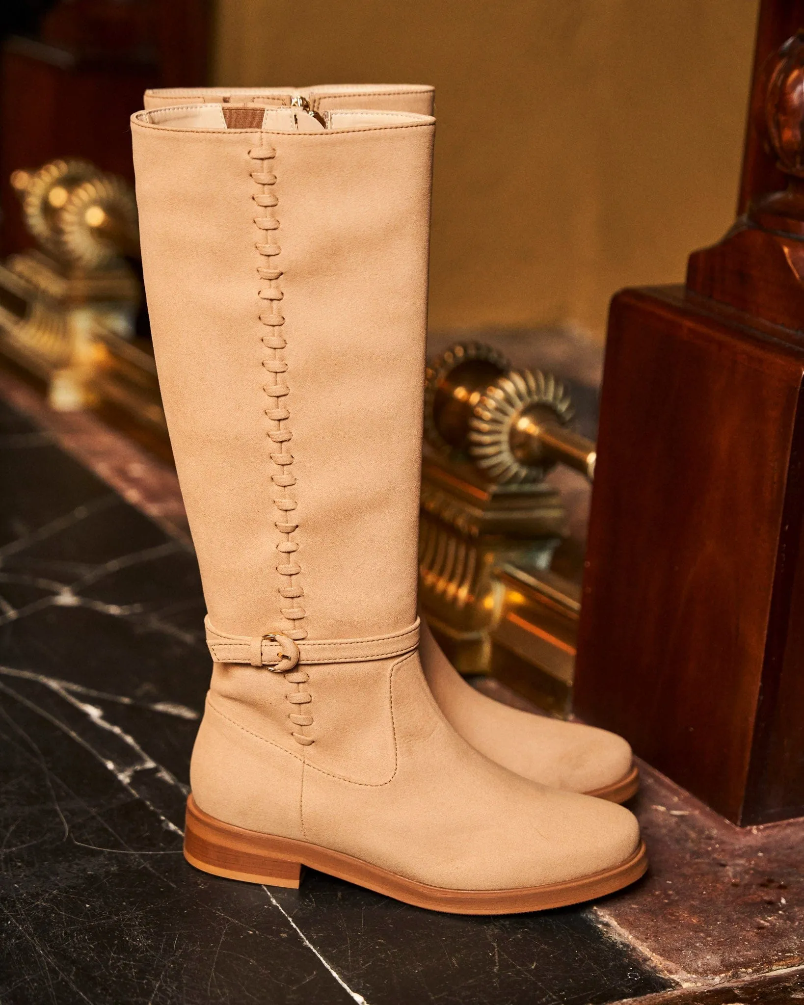 Bottes genou en daim végan Panacea | Café latte