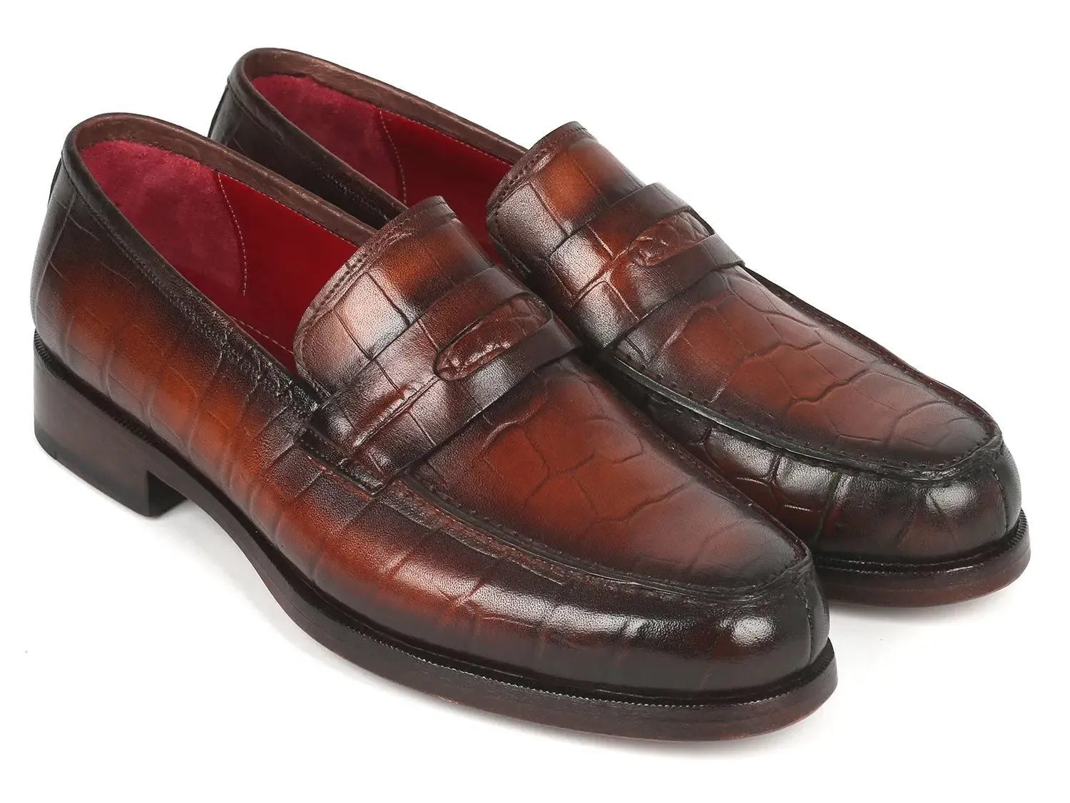 Paul Parkman Chaussures Paul Parkman Penny Loafers en veau gaufré crocodile marron