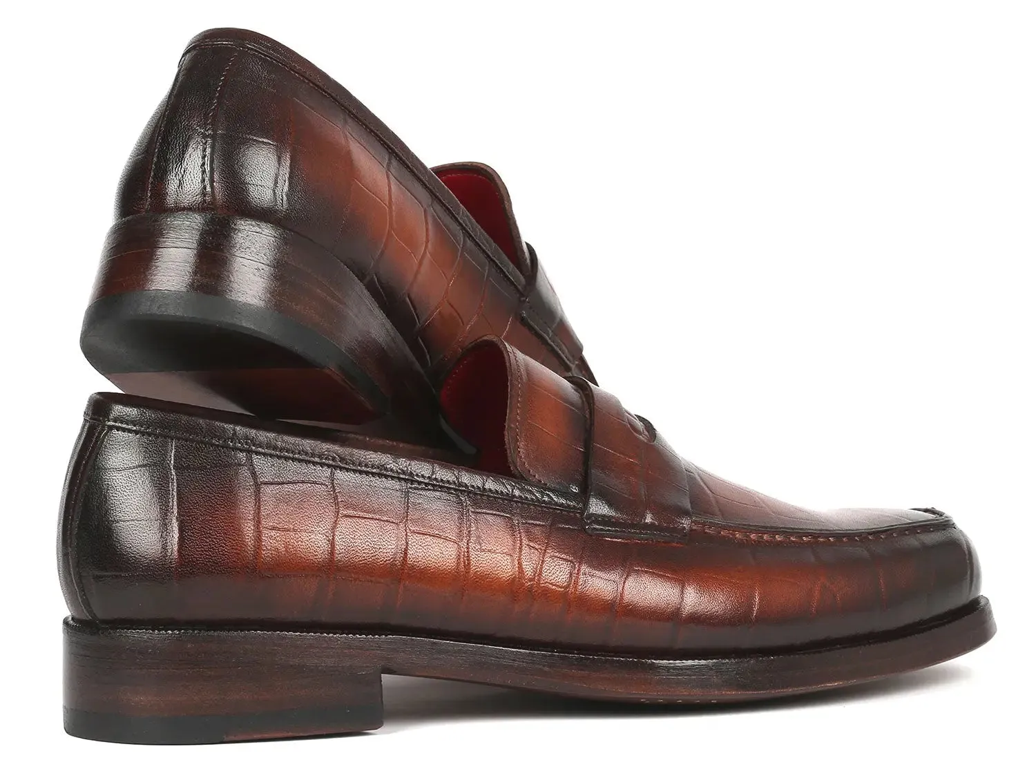 Paul Parkman Chaussures Paul Parkman Penny Loafers en veau gaufré crocodile marron