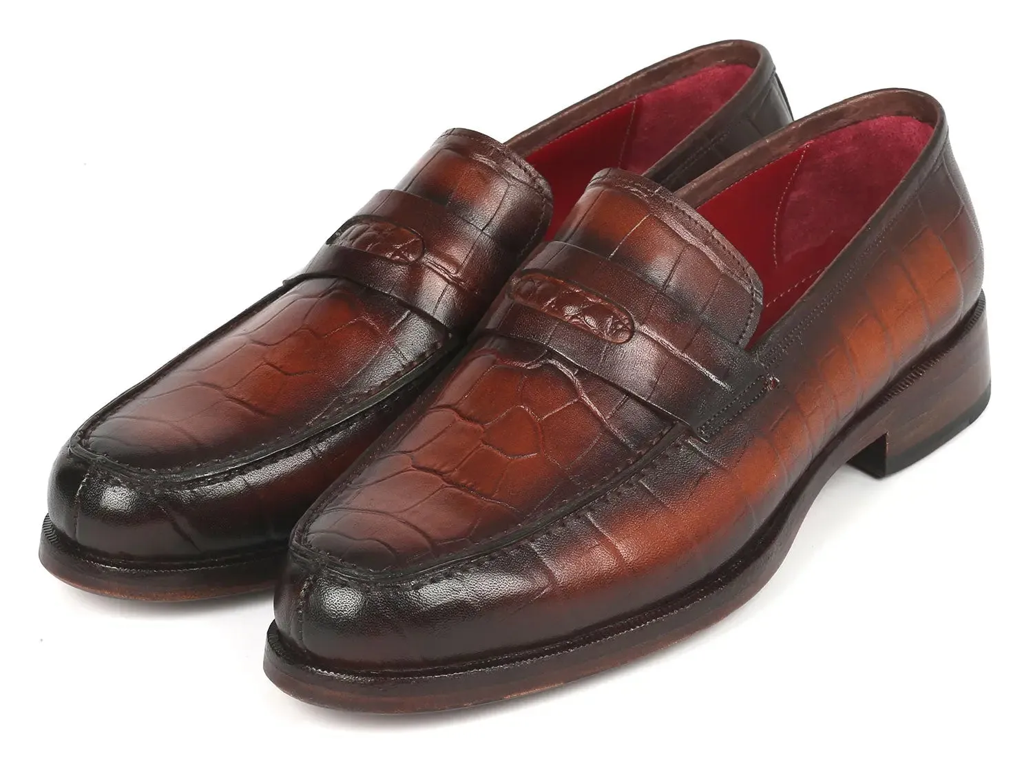 Paul Parkman Chaussures Paul Parkman Penny Loafers en veau gaufré crocodile marron