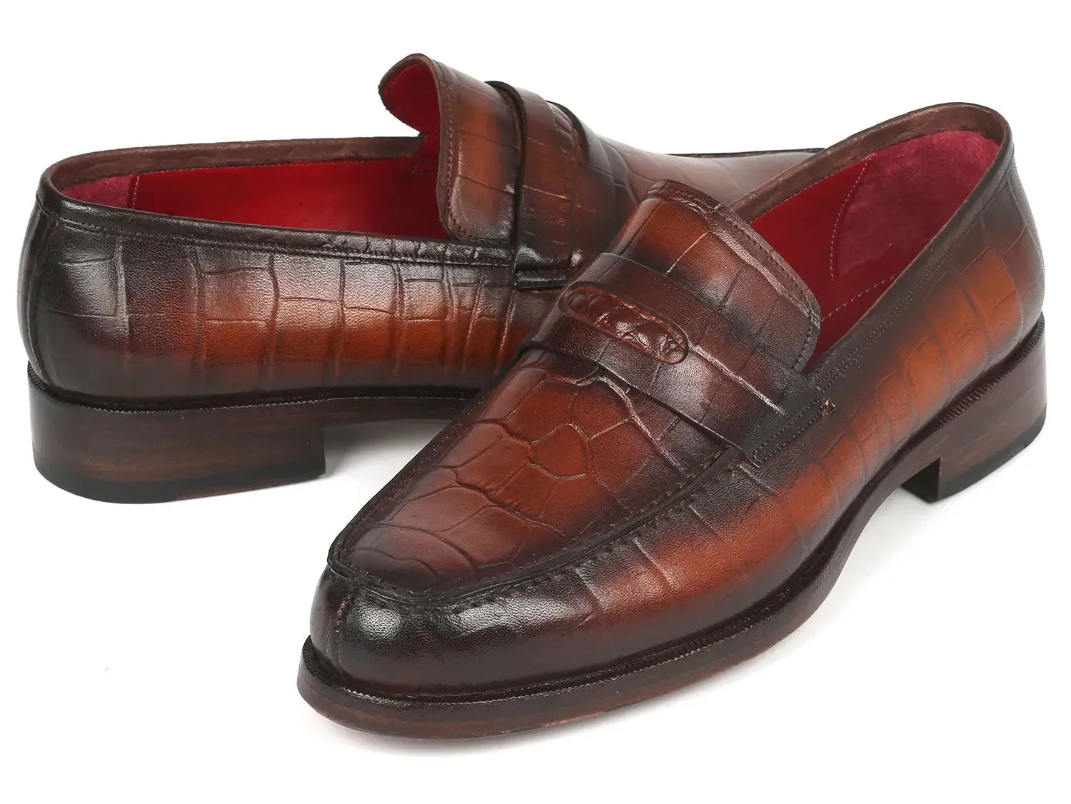 Paul Parkman Chaussures Paul Parkman Penny Loafers en veau gaufré crocodile marron