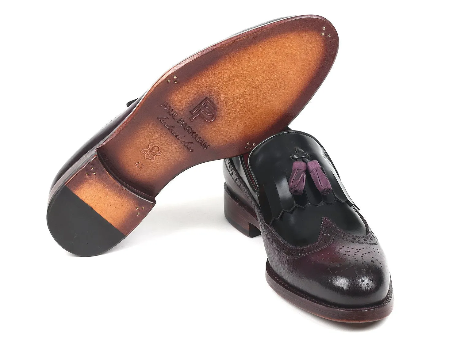 Paul Parkman Chaussures Paul Parkman Loafer à Franges et Pompons en Noir et Violet