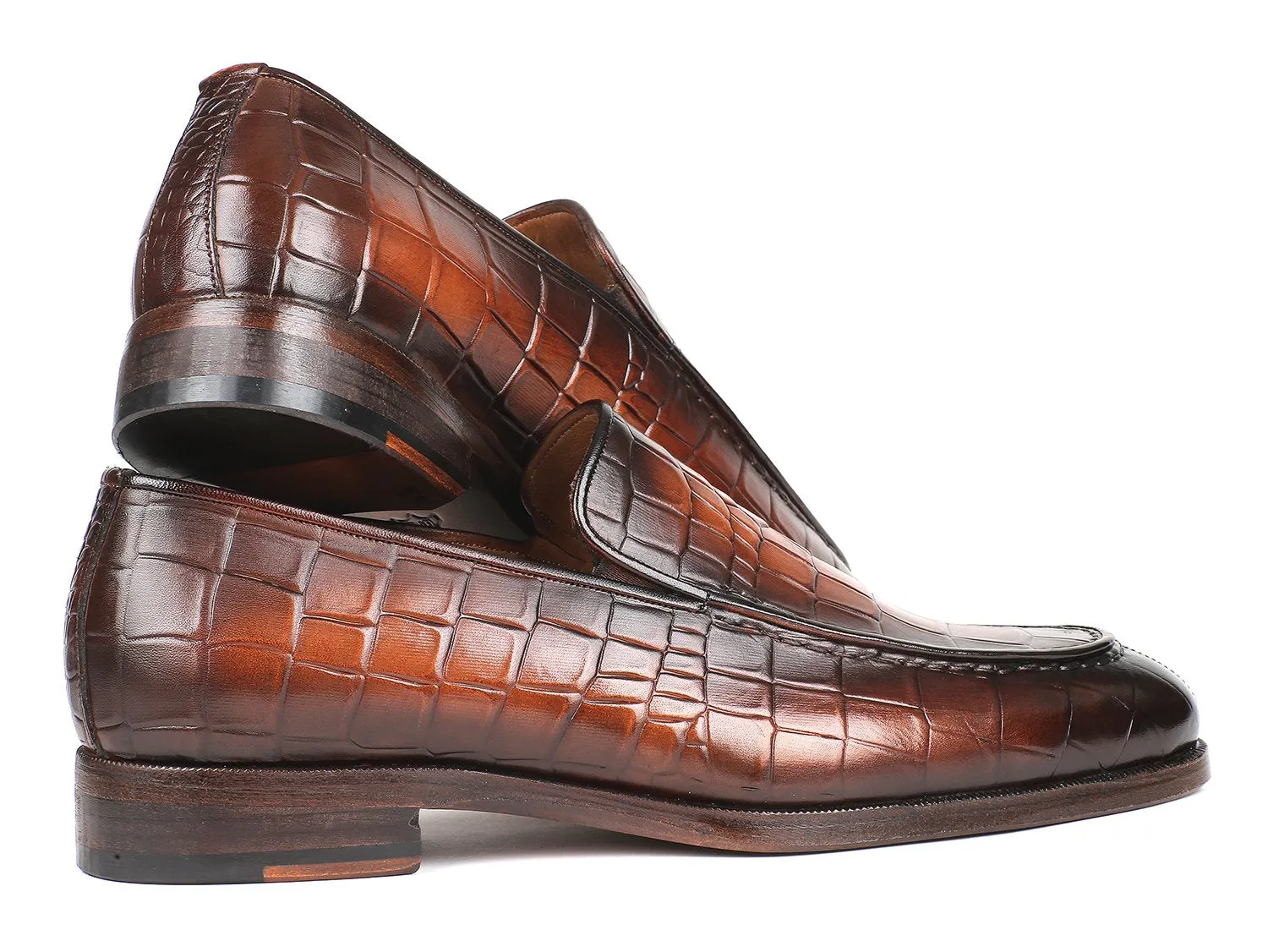 Paul Parkman Chaussures Paul Parkman Mocassins pour Homme en Veau Gaufré Croco Brun Brillant
