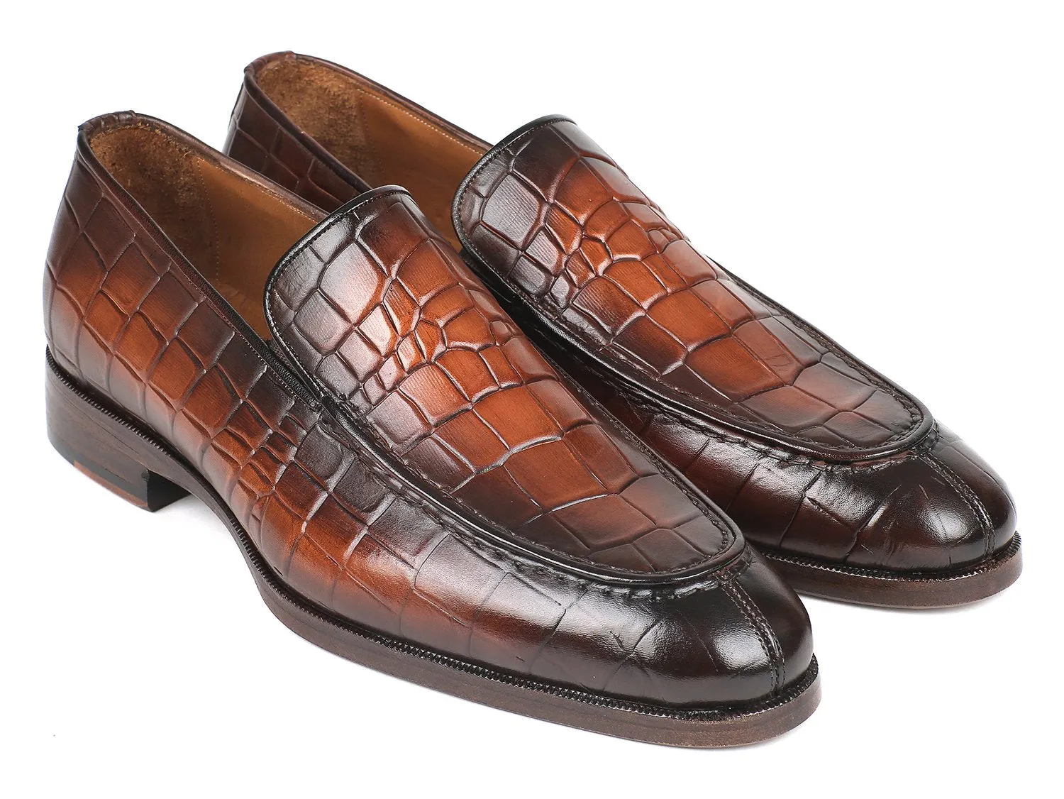 Paul Parkman Chaussures Paul Parkman Mocassins pour Homme en Veau Gaufré Croco Brun Brillant
