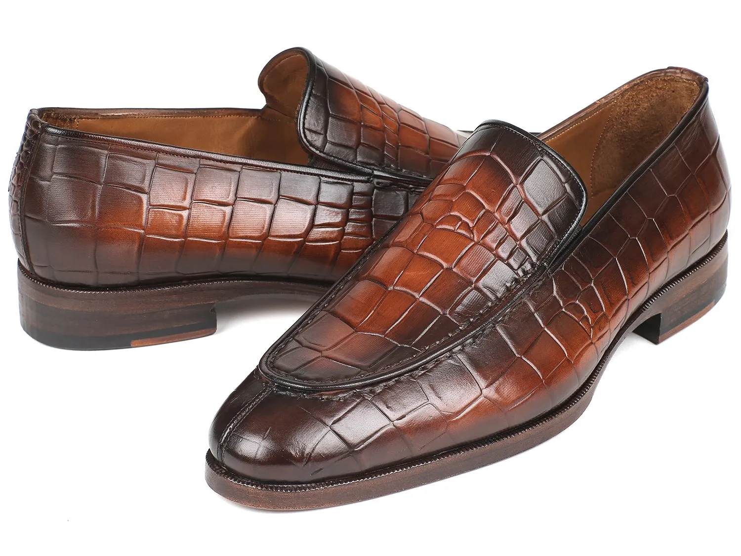 Paul Parkman Chaussures Paul Parkman Mocassins pour Homme en Veau Gaufré Croco Brun Brillant