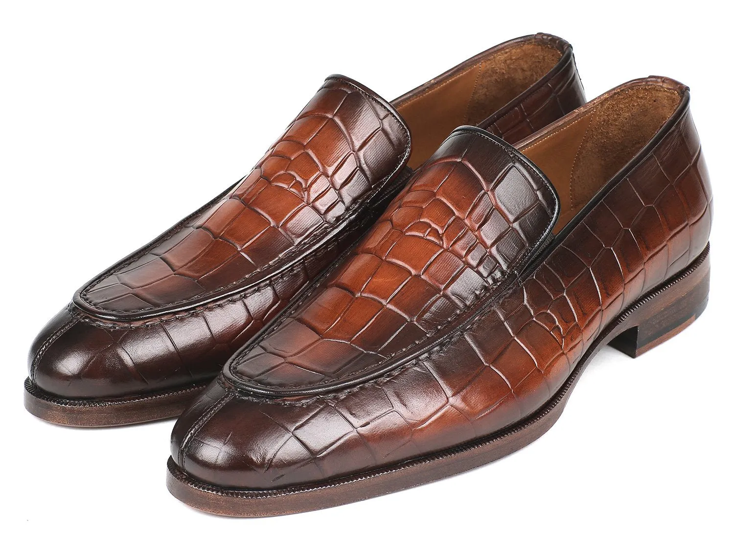 Paul Parkman Chaussures Paul Parkman Mocassins pour Homme en Veau Gaufré Croco Brun Brillant