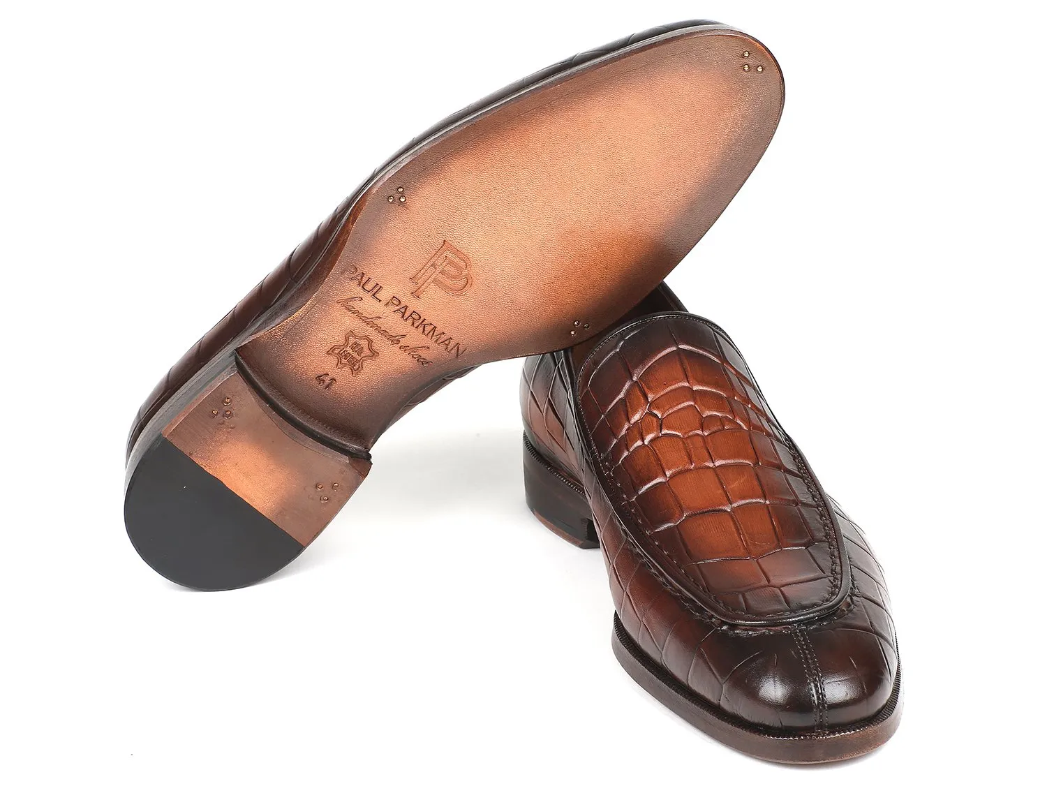 Paul Parkman Chaussures Paul Parkman Mocassins pour Homme en Veau Gaufré Croco Brun Brillant