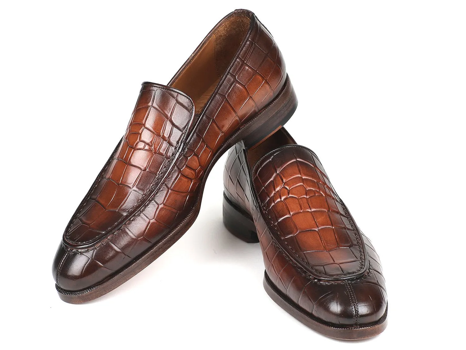 Paul Parkman Chaussures Paul Parkman Mocassins pour Homme en Veau Gaufré Croco Brun Brillant