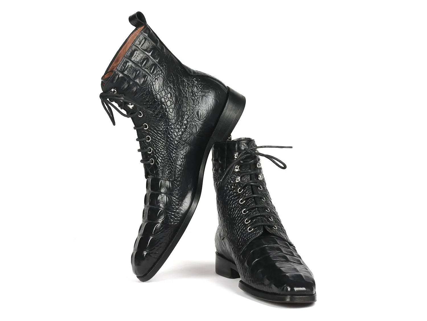 Paul Parkman Chaussures Bottes à Lacets en Cuir Imitation Croco pour Homme Paul Parkman en Noir
