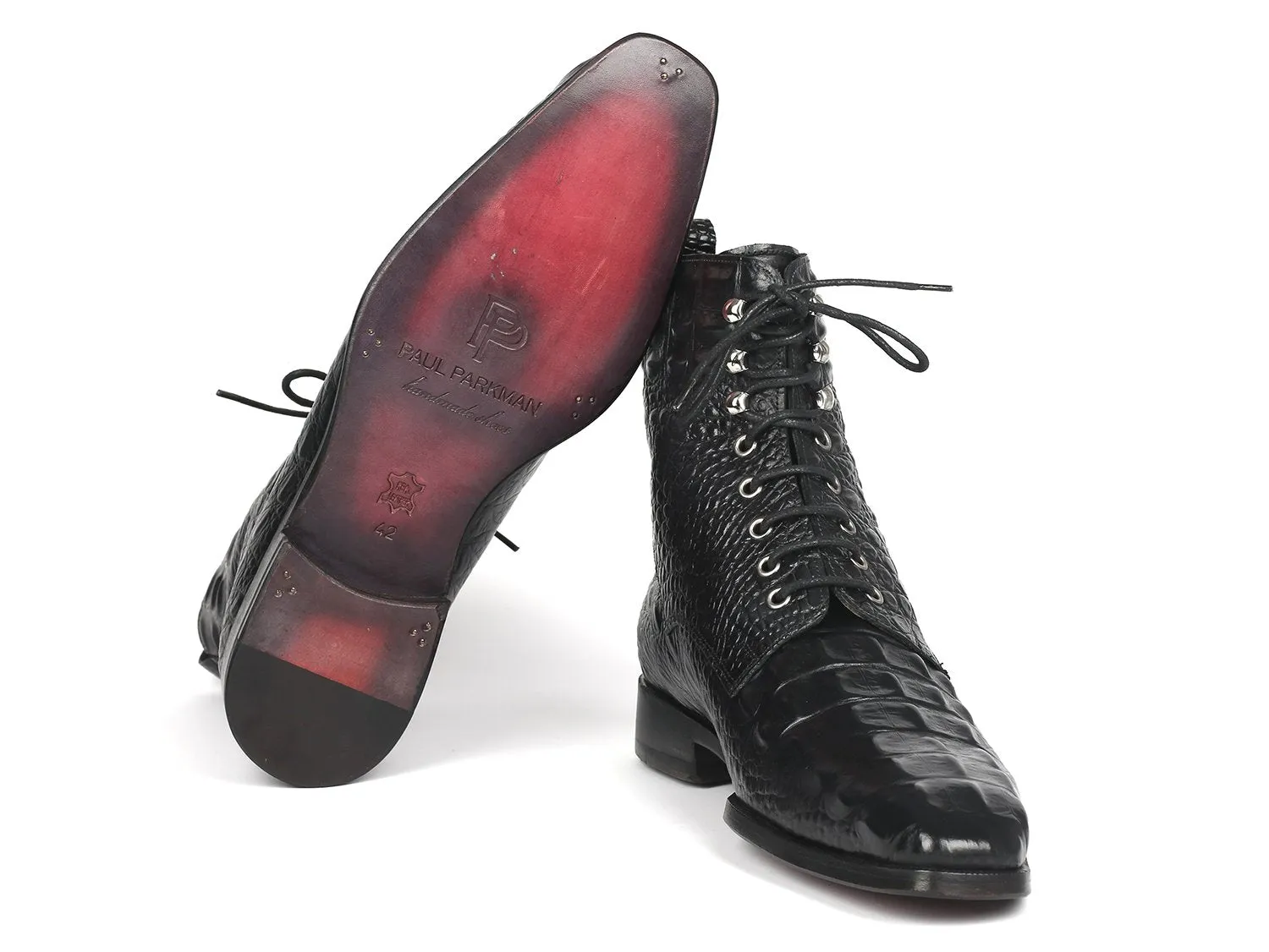 Paul Parkman Chaussures Bottes à Lacets en Cuir Imitation Croco pour Homme Paul Parkman en Noir