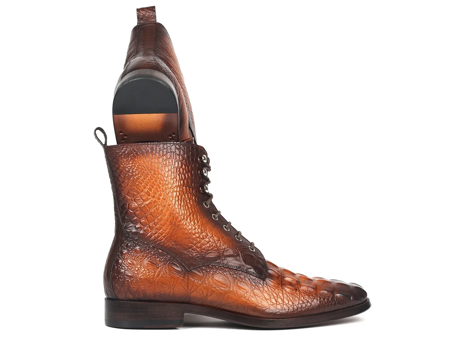 Paul Parkman Chaussures Bottes à lacets en cuir brun à motif crocodile pour hommes Paul Parkman