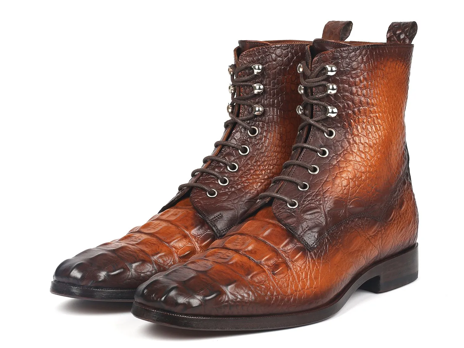 Paul Parkman Chaussures Bottes à lacets en cuir brun à motif crocodile pour hommes Paul Parkman