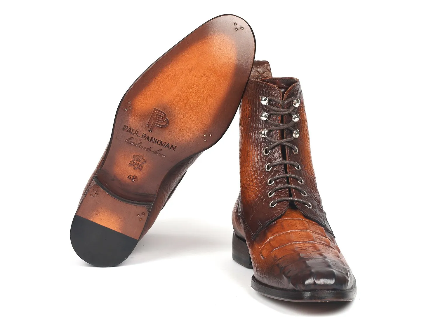 Paul Parkman Chaussures Bottes à lacets en cuir brun à motif crocodile pour hommes Paul Parkman