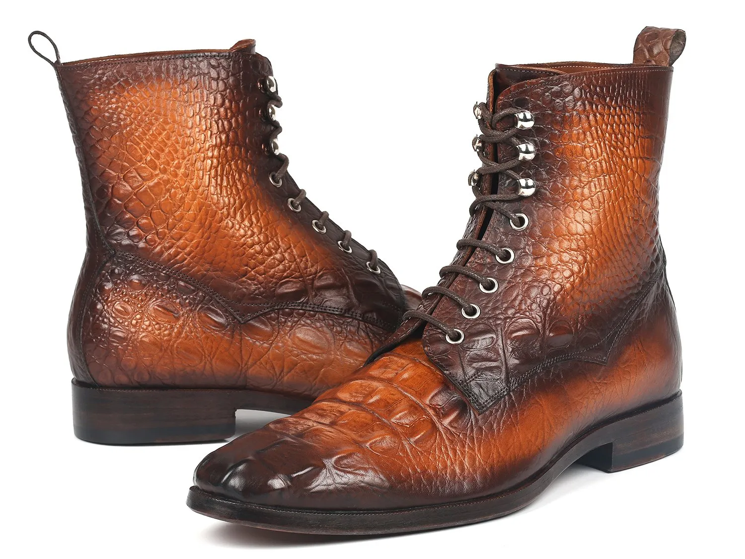 Paul Parkman Chaussures Bottes à lacets en cuir brun à motif crocodile pour hommes Paul Parkman