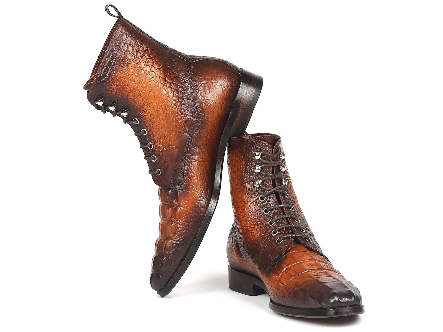 Paul Parkman Chaussures Bottes à lacets en cuir brun à motif crocodile pour hommes Paul Parkman