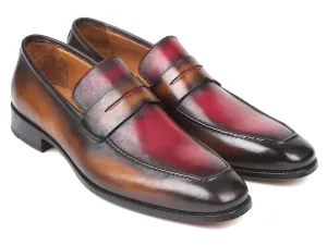 Paul Parkman Shoes Paul Parkman Men's Hand-Painted Leather Loafers in Brown & Bordeaux