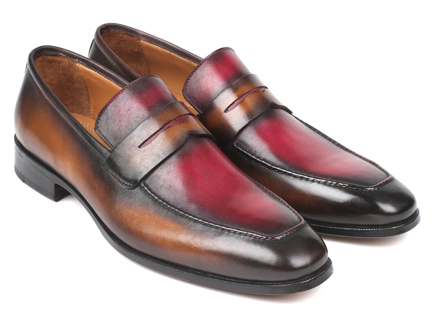Paul Parkman Chaussures Paul Parkman Mocassins en Cuir Peints à la Main pour Hommes en Marron & Bordeaux
