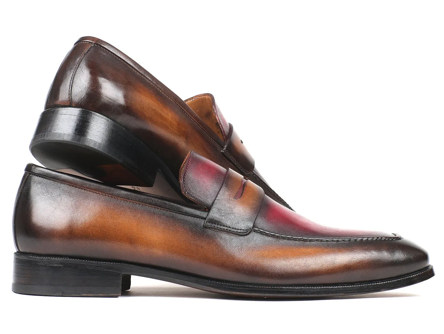 Paul Parkman Chaussures Paul Parkman Mocassins en Cuir Peints à la Main pour Hommes en Marron & Bordeaux