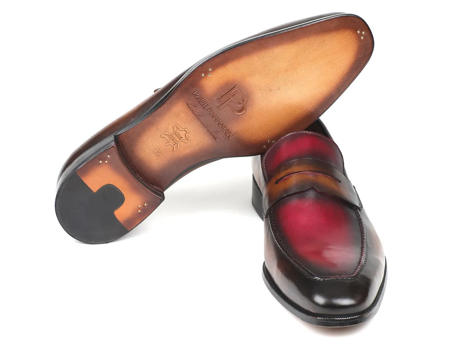 Paul Parkman Chaussures Paul Parkman Mocassins en Cuir Peints à la Main pour Hommes en Marron & Bordeaux