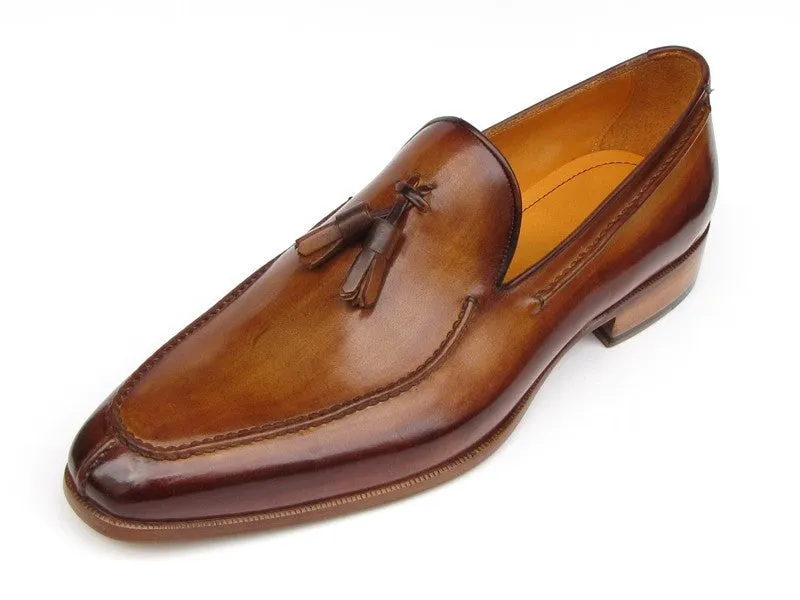 Paul Parkman Chaussures Paul Parkman Mocassins à Franges en Cuir Peint à la Main pour Homme en Camel et Marron