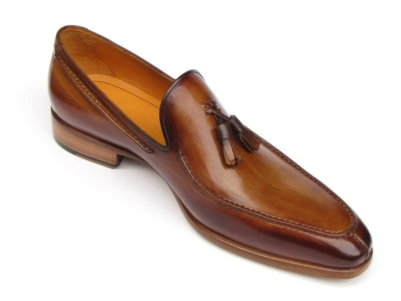 Paul Parkman Chaussures Paul Parkman Mocassins à Franges en Cuir Peint à la Main pour Homme en Camel et Marron