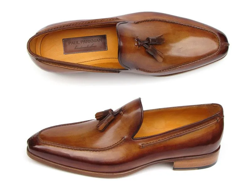 Paul Parkman Chaussures Paul Parkman Mocassins à Franges en Cuir Peint à la Main pour Homme en Camel et Marron