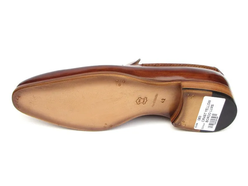 Paul Parkman Chaussures Paul Parkman Mocassins à Franges en Cuir Peint à la Main pour Homme en Camel et Marron