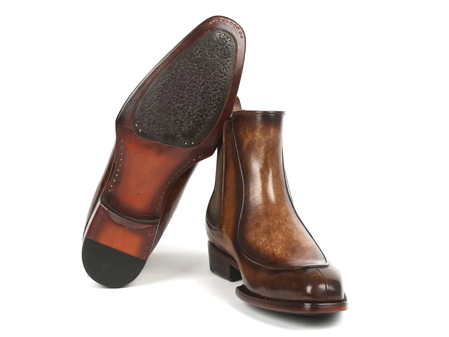 Paul Parkman Chaussures Bottes Chelsea pour Homme Peintes à la Main avec Goodyear Welted en Marron