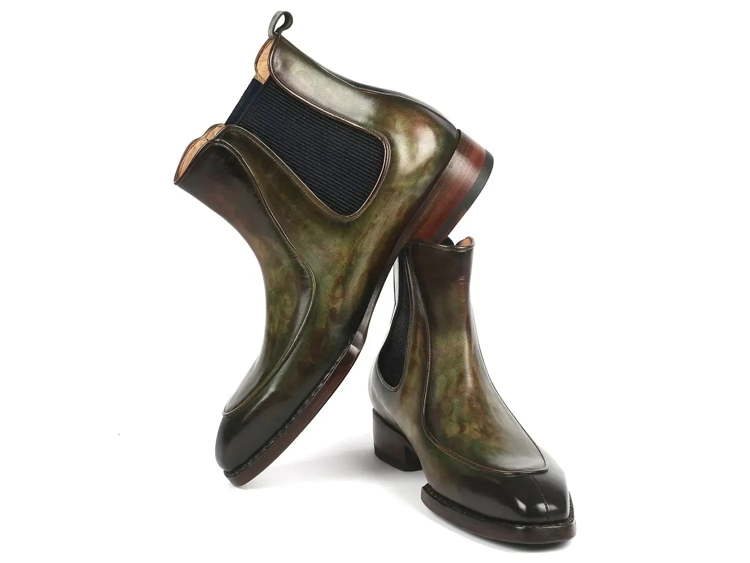 Paul Parkman Chaussures Bottes Chelsea pour Hommes Peintes à la Main par Paul Parkman avec Goodyear Welted en Vert