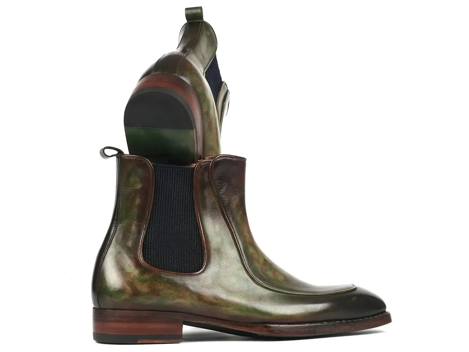 Paul Parkman Chaussures Bottes Chelsea pour Hommes Peintes à la Main par Paul Parkman avec Goodyear Welted en Vert